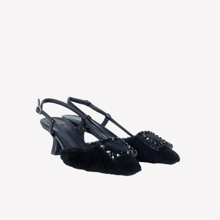 Roberto Festa SLINGBACK IN VISONE NERO CON FIBBIA QUADRA CON CRISTALLI STEFI Hotsell