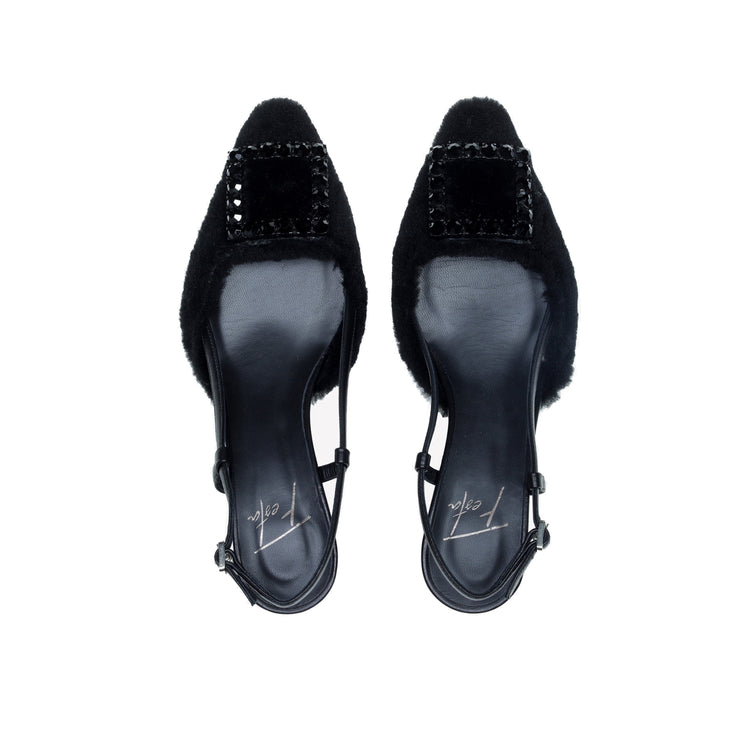 Roberto Festa SLINGBACK IN VISONE NERO CON FIBBIA QUADRA CON CRISTALLI STEFI Hotsell
