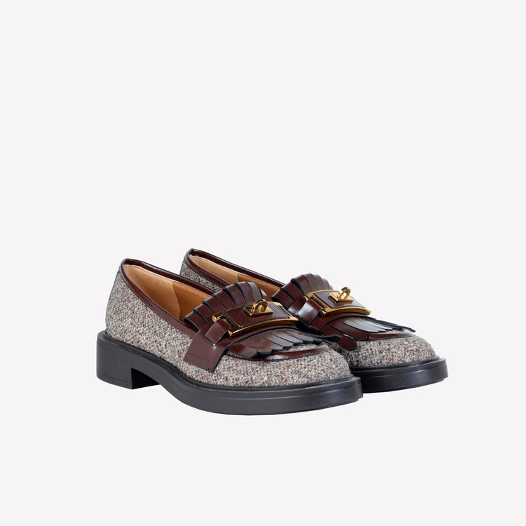 Roberto Festa MOCASSINO IN LANA CON FRANGIA IN PELLE E ACCESSORIO IN OTTONE RAFS Vendita Calda
