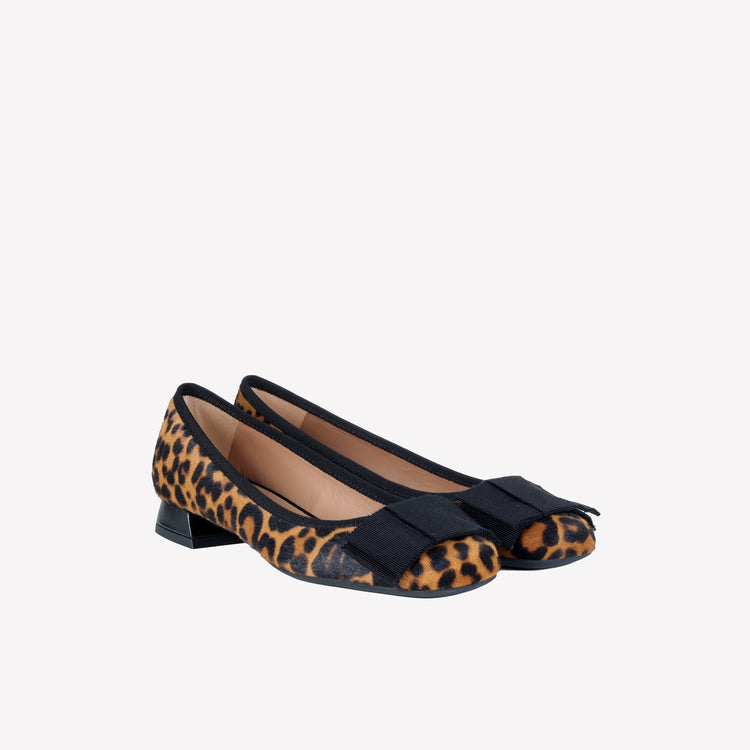 Roberto Festa DECOLLETE’ IN PELLE DI VITELLO STAMPA LEOPARDATA CON FIOCCO GROS GRAIN NERO SISKO Vendite Flash