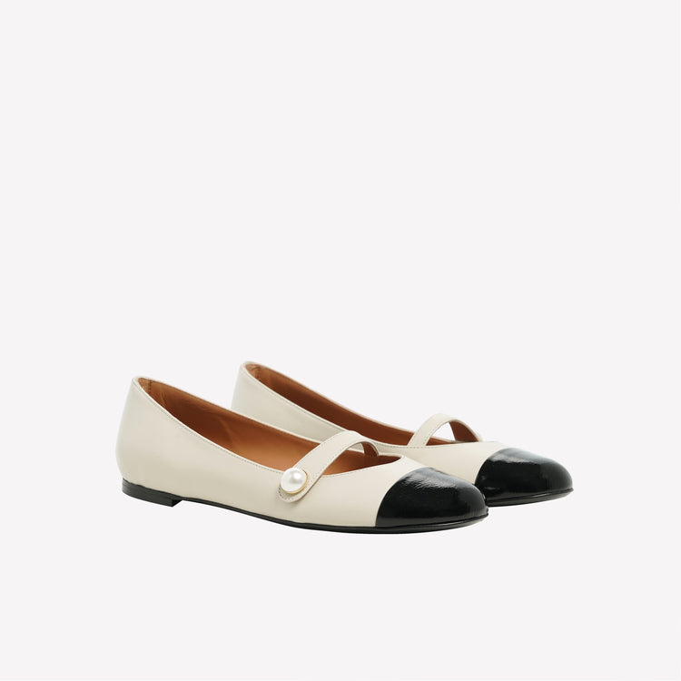Roberto Festa BALLERINA FLAT CON CINTURINO E BOTTONE IN NAPPA BIANCA DIVY Nuova