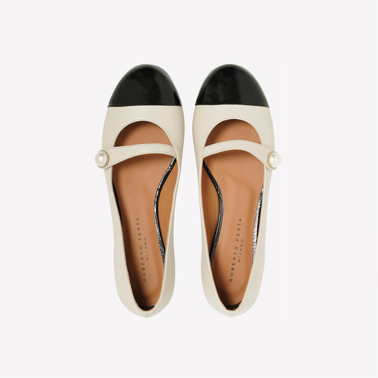 Roberto Festa BALLERINA FLAT CON CINTURINO E BOTTONE IN NAPPA BIANCA DIVY Nuova