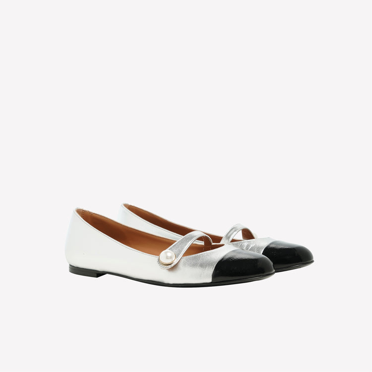 Roberto Festa BALLERINA MARY JANE IN NAPPA ARGENTATA CON PUNTALE A CONTRASTO DIVY Moda