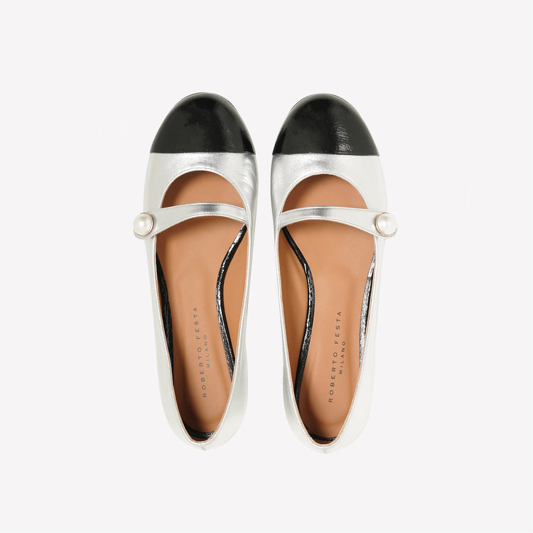 Roberto Festa BALLERINA MARY JANE IN NAPPA ARGENTATA CON PUNTALE A CONTRASTO DIVY Moda