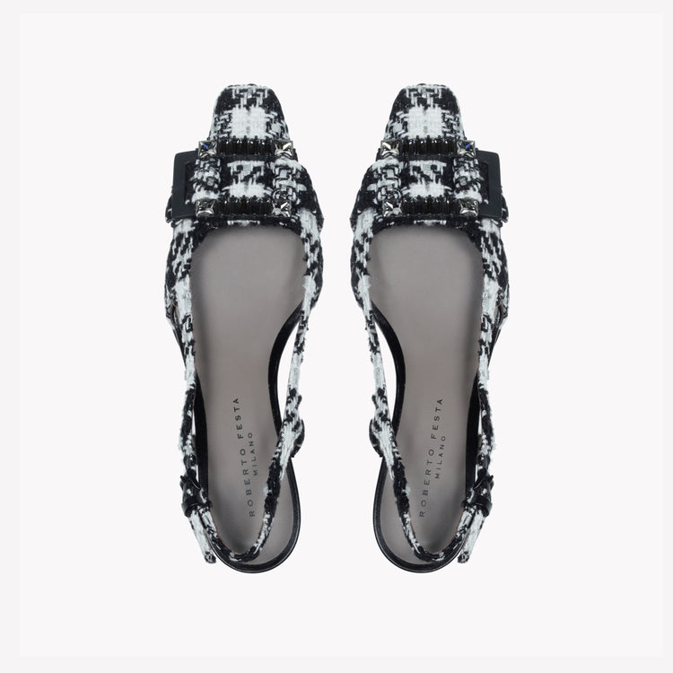 Roberto Festa SLINGBACK IN TWEED CON FIBBIA CRISTALLI BAGUETTE ATENA Italia