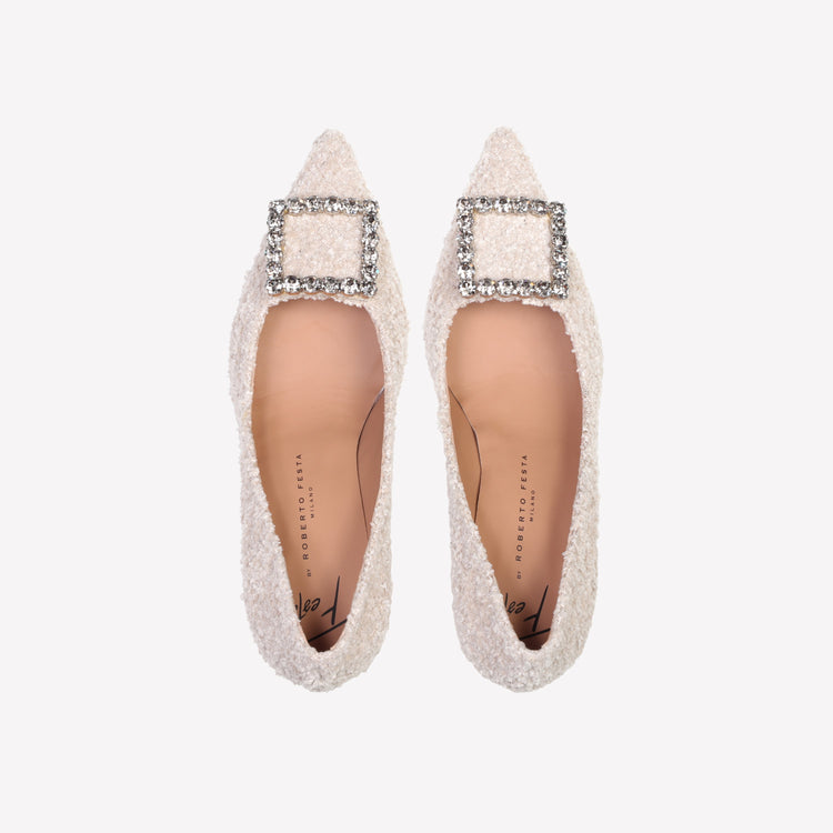 Roberto Festa DÉCOLLETÉ IN BOUCLÉ BIANCO CON ACCESSORIO STRASS LILLY 2025