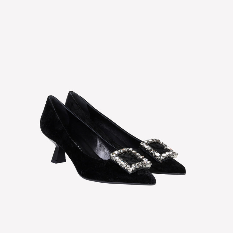 Roberto Festa DÉCOLLETÉ IN VELLUTO NERO CON ACCESSORIO STRASS EVILLY In Linea