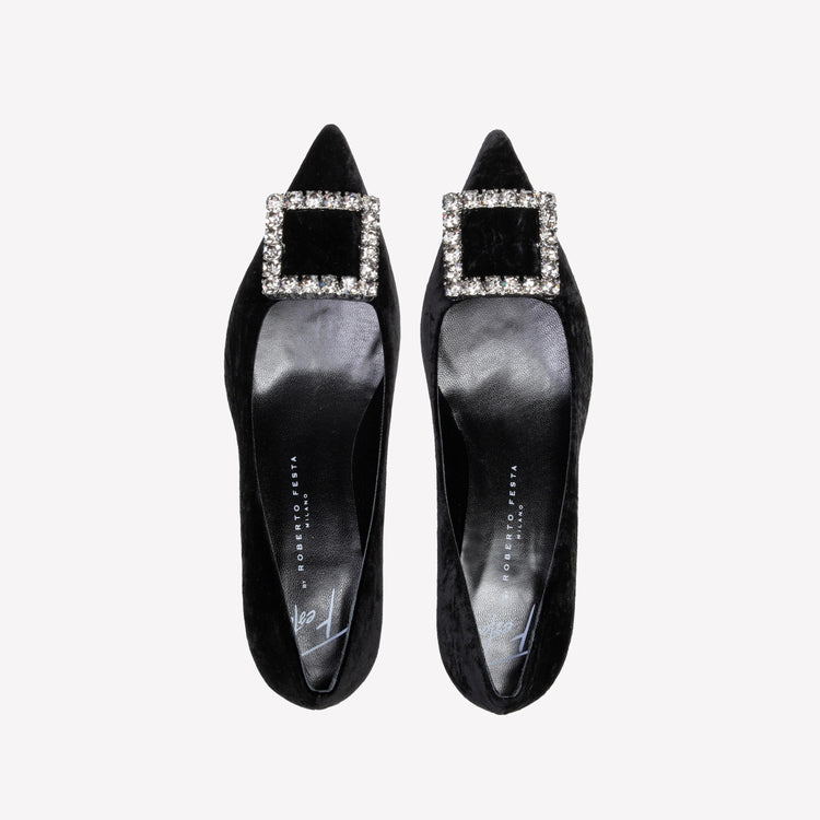 Roberto Festa DÉCOLLETÉ IN VELLUTO NERO CON ACCESSORIO STRASS EVILLY In Linea