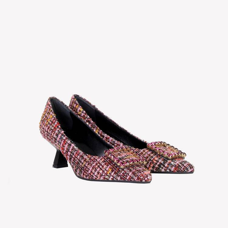 Roberto Festa DÉCOLLETÉ IN BOUCLÉ MULTICOLOR CON ACCESSORIO STRASS EVILLY Nuovo