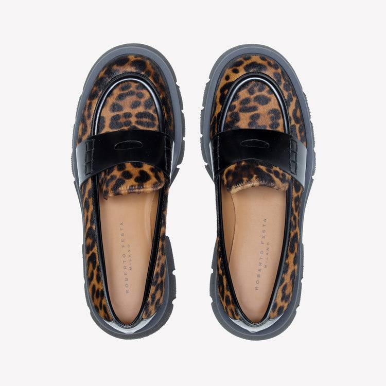 Roberto Festa MOCASSINO IN PELLE DI VITELLO CON STAMPA LEOPARDATA ALIAH Negozi Online