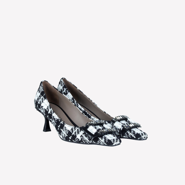Roberto Festa DECOLLETE’ IN TWEED CON FILI LUREX E FIBBIA CON CRISTALLI BAGUETTE ONLY Promozione Limitata