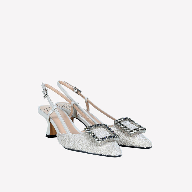 Roberto Festa slingback in boucle cream e accessorio strass stefy Presa