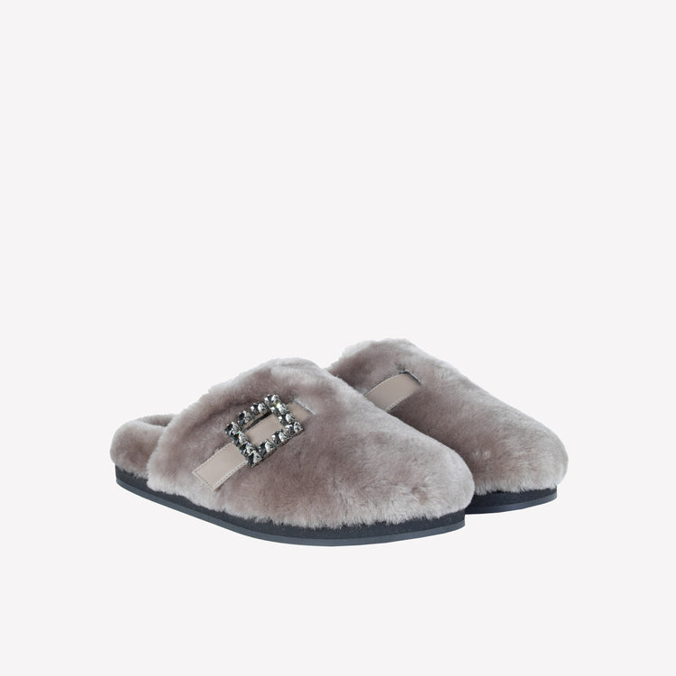 Roberto Festa MULES IN MONTONE NUTRIA CON FIBBIA CRISTALLI MARCUS Sconto