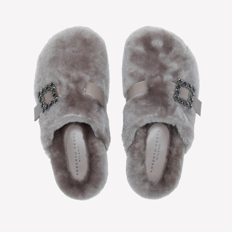 Roberto Festa MULES IN MONTONE NUTRIA CON FIBBIA CRISTALLI MARCUS Sconto