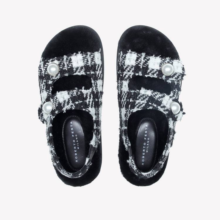 Roberto Festa SANDALO IN TWEED CON ACCESSORIO PERLA COLLIN Online
