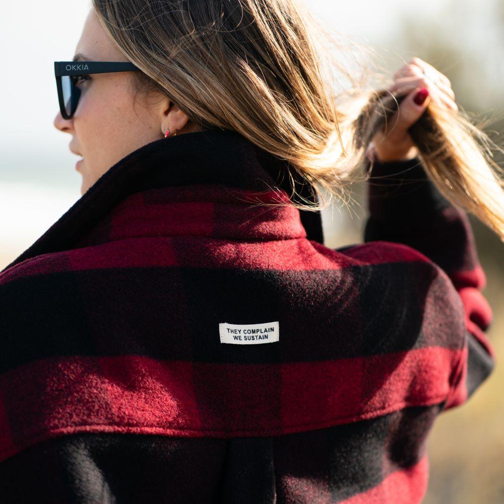 Seay / Cappotto Quadri Rosso Nero Vendita Calda