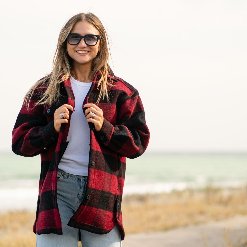 Seay / Cappotto Quadri Rosso Nero Vendita Calda