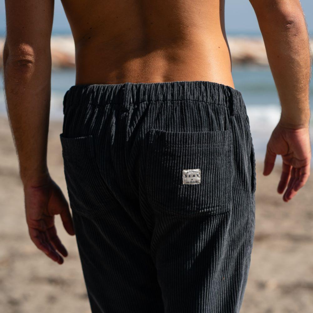Seay / Pantalone Lungo Velluto Nero Delavé Vendita Economica