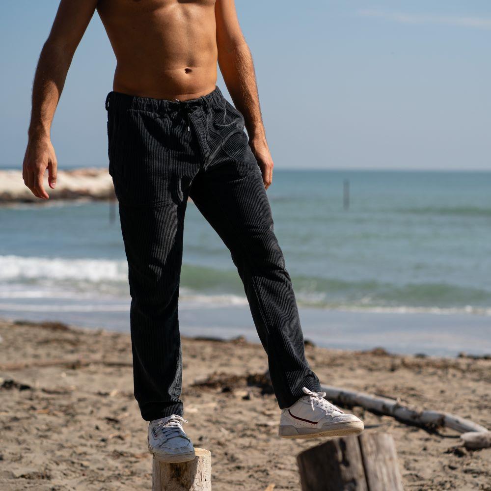 Seay / Pantalone Lungo Velluto Nero Delavé Vendita Economica