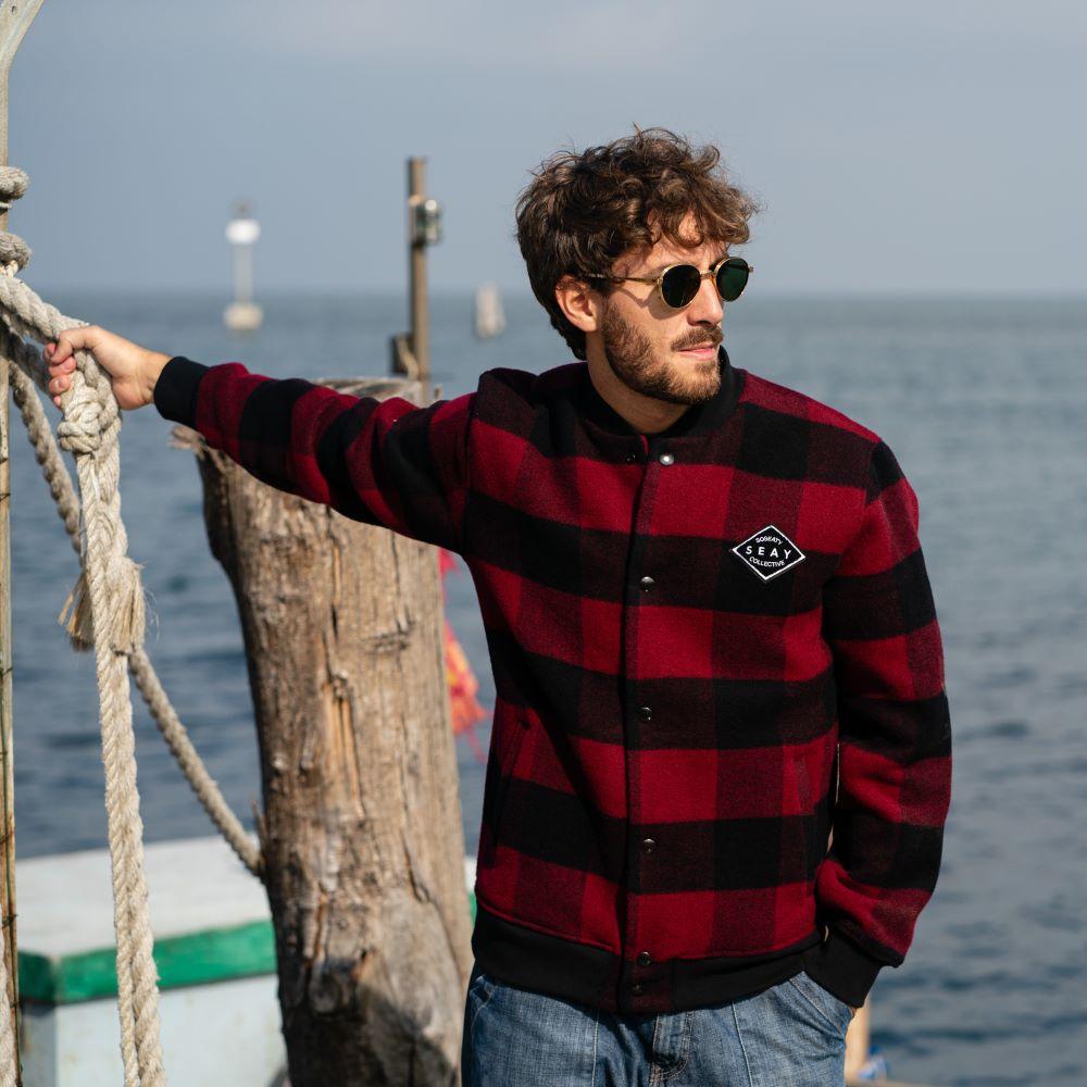 Seay / Giacca Varsity Quadri Rosso Nero Moda