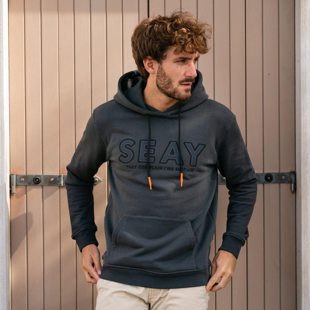 Seay / Felpa con Cappuccio Nera Delavé In Linea