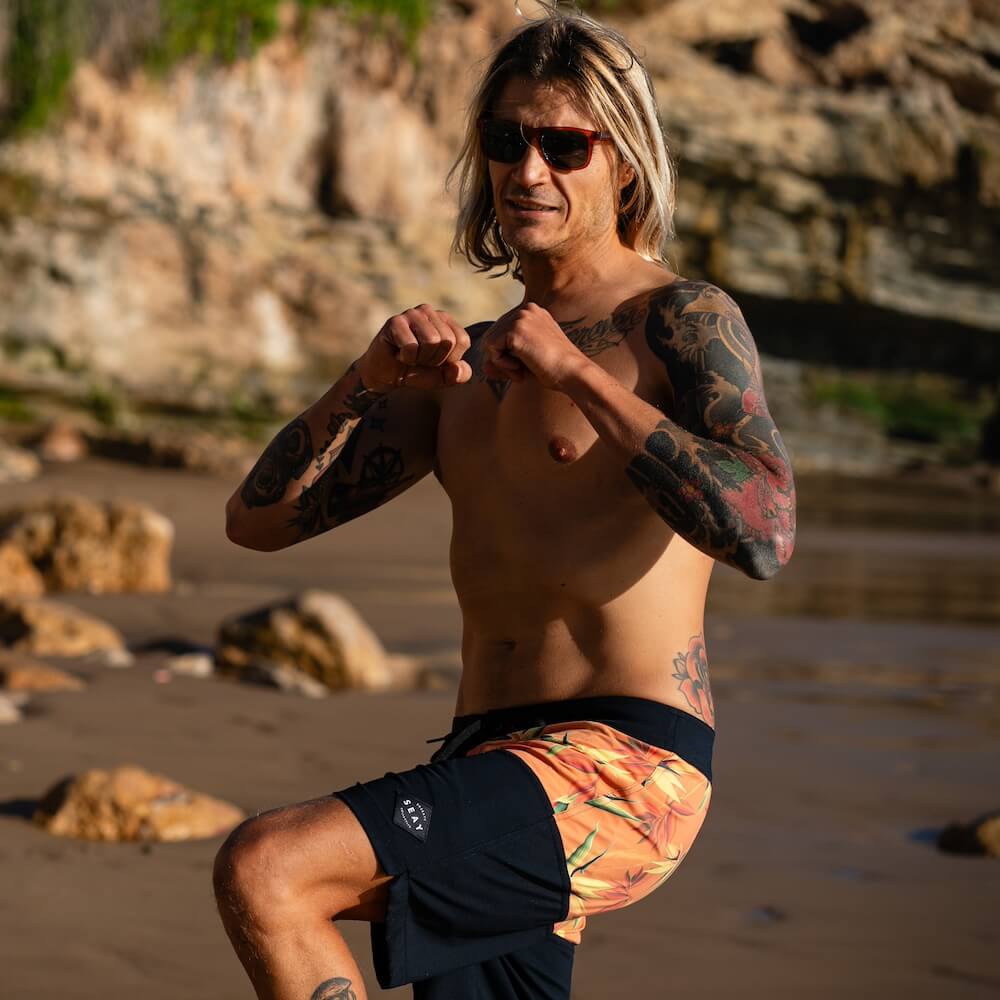 Seay / Boardshort Nero Arancione Bird of Paradise Nuova