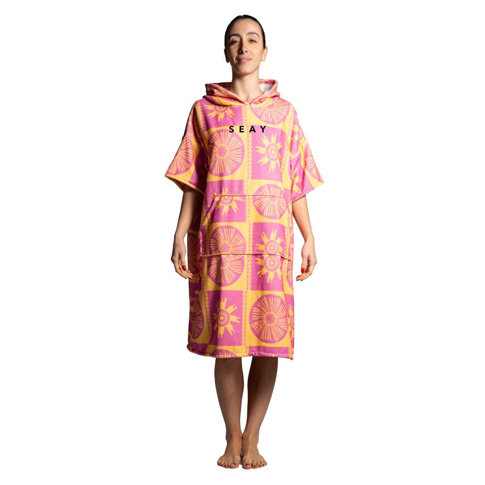 Seay / After Session Poncho Rosa Giallo Symbols Sottocosto