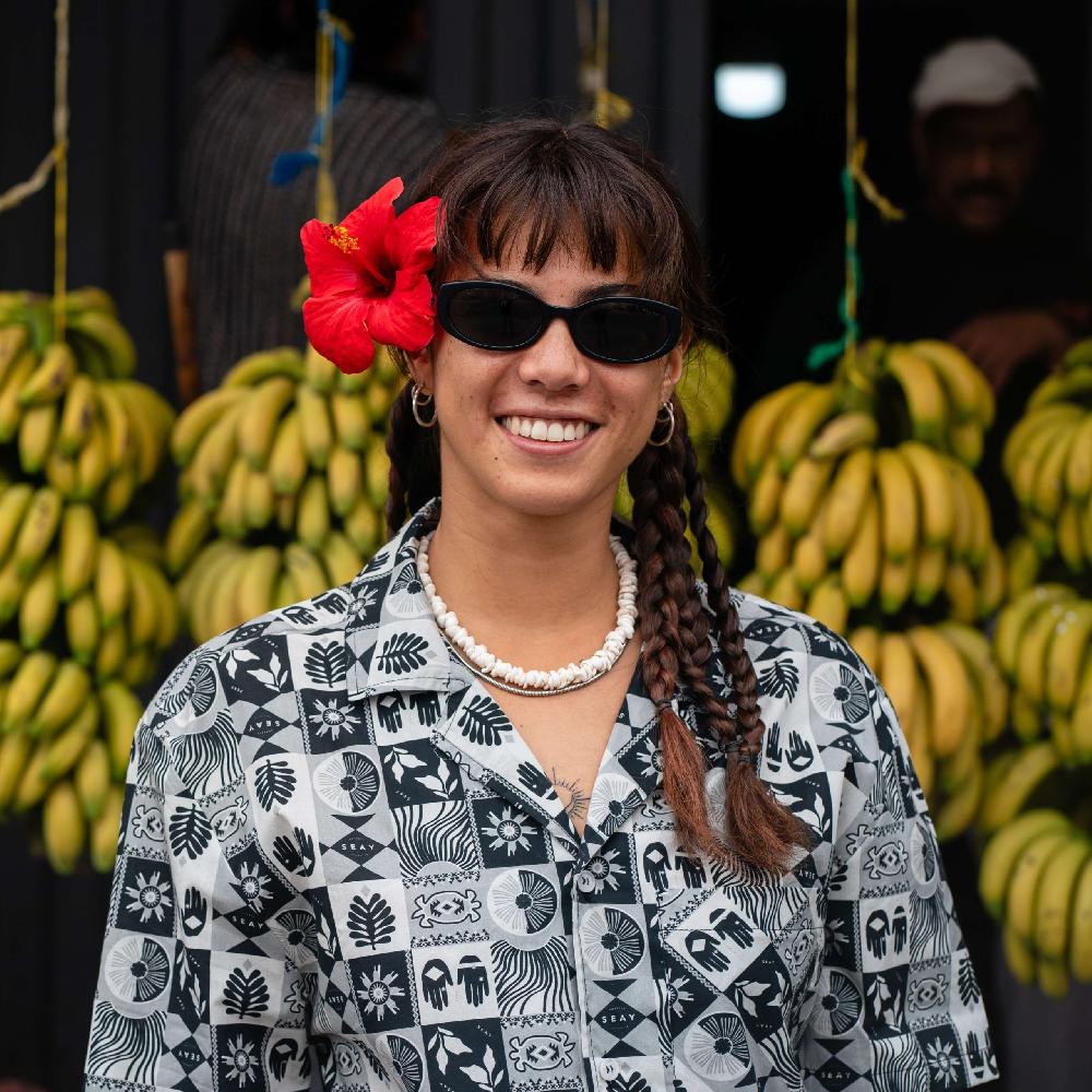 Seay / Camicia Hawaiana Grigia Nera Symbols In Linea