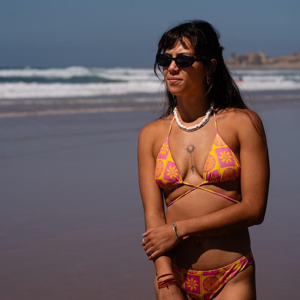Seay / Slip Bikini Brasiliano Rosa Giallo Symbols Saldi Di Fabbrica