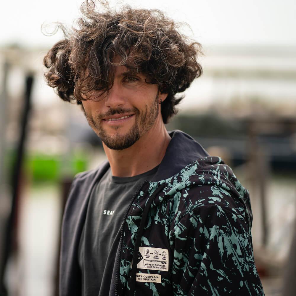 Seay / Giacca a Vento Reversibile con Cappuccio Nera In Linea