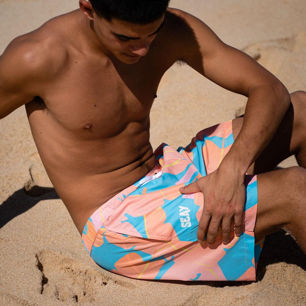Seay / Swim Boxer Medio Rosa Blu Foglie Banano Consegna Veloce