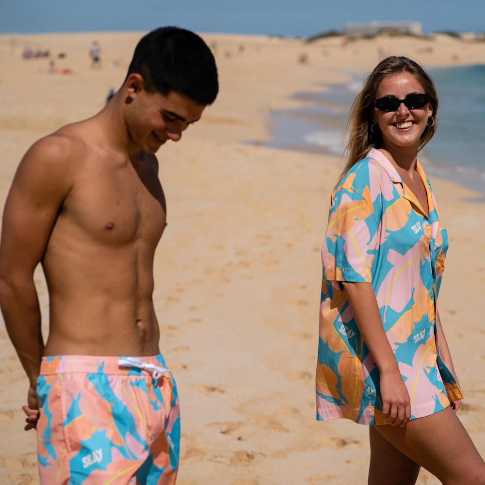 Seay / Swim Boxer Medio Rosa Blu Foglie Banano Consegna Veloce