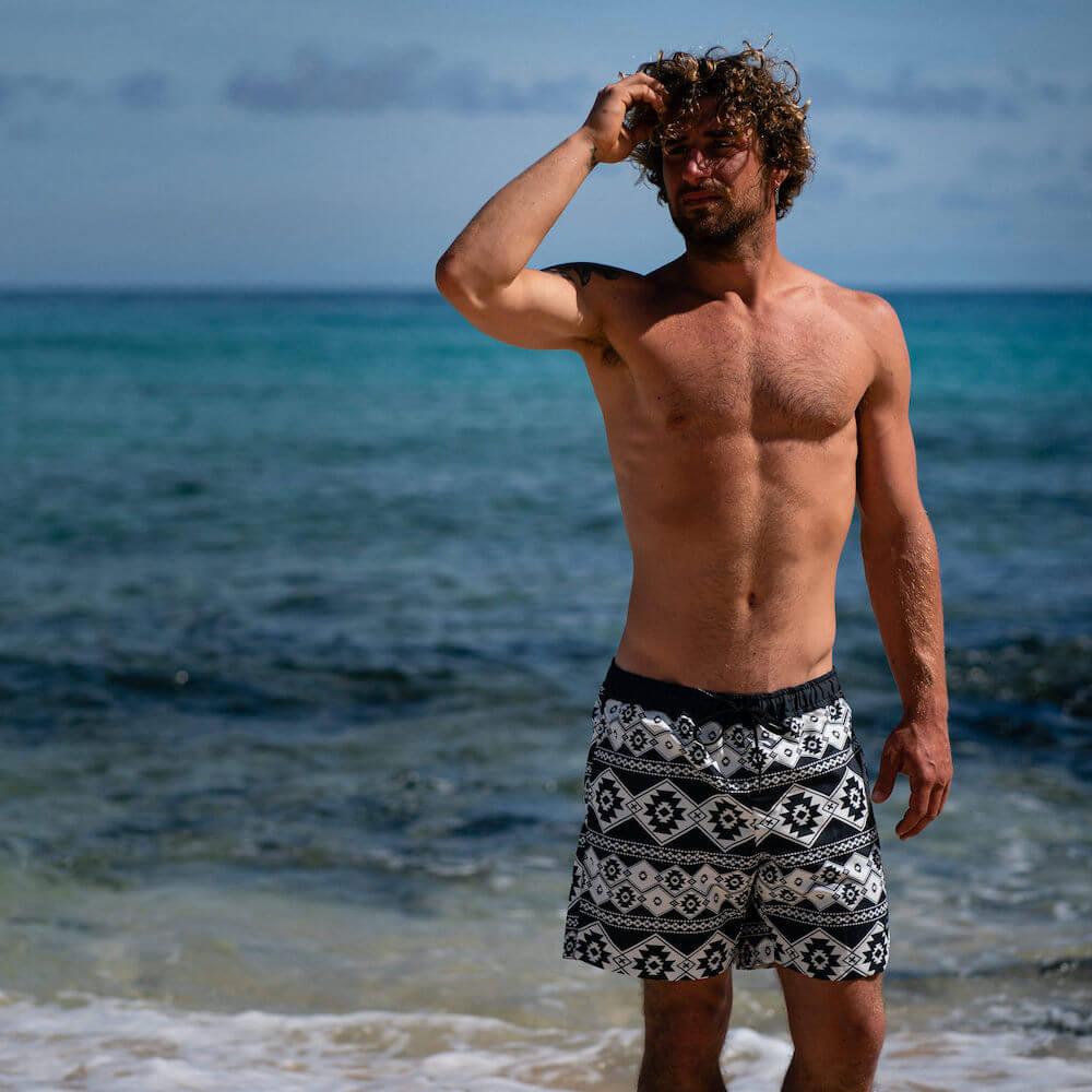 Seay / Swim Boxer Medio Bianco Nero Stampa Nativa Affare Del Giorno