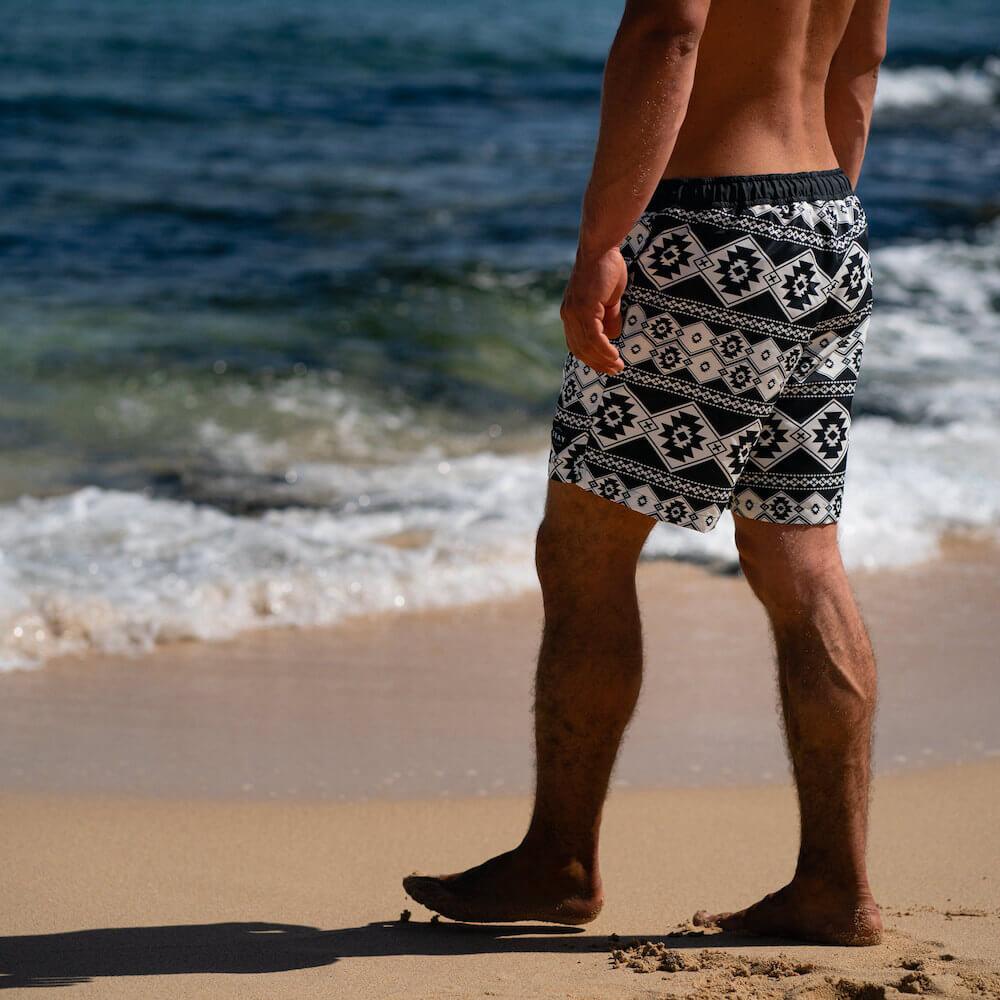 Seay / Swim Boxer Medio Bianco Nero Stampa Nativa Affare Del Giorno