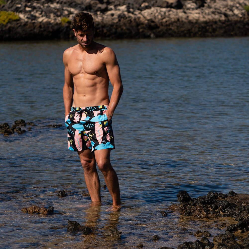 Seay / Swim Boxer Medio Nero Stampa Macro 80s Online