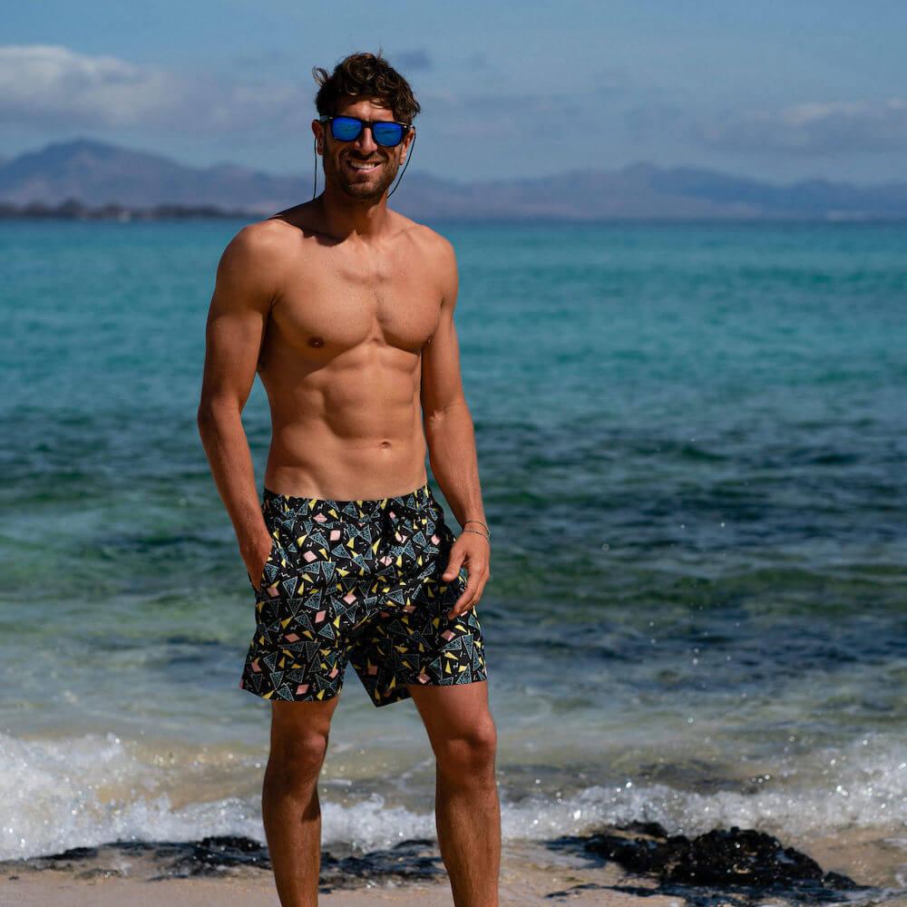 Seay / Swim Boxer Medio Nero Stampa 80s In Vendita