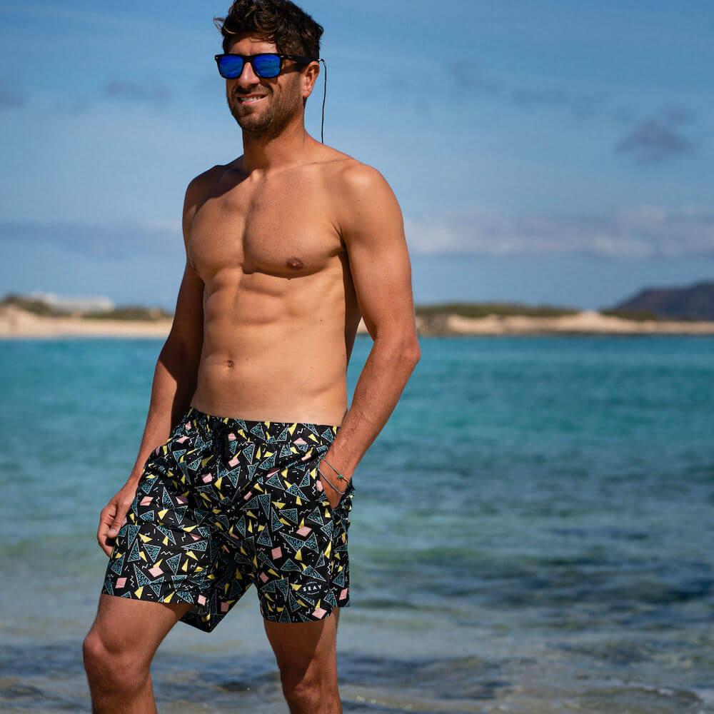 Seay / Swim Boxer Medio Nero Stampa 80s In Vendita