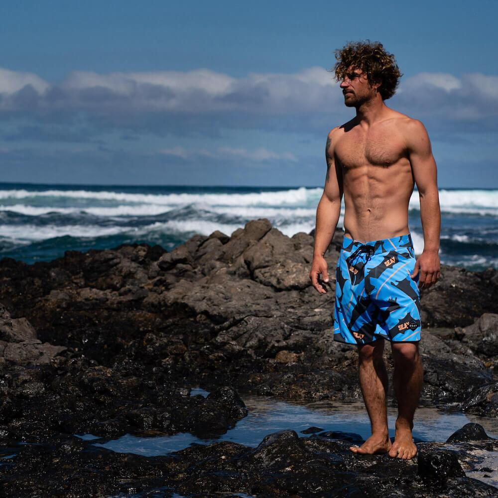 Seay / Boardshort Nero Blu Foglie Banano Alapai Hotsell