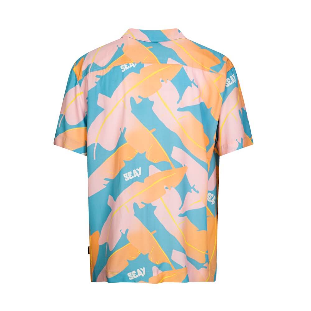 Seay / Camicia Hawaiana Rosa Blu Foglie Banano Nuovo
