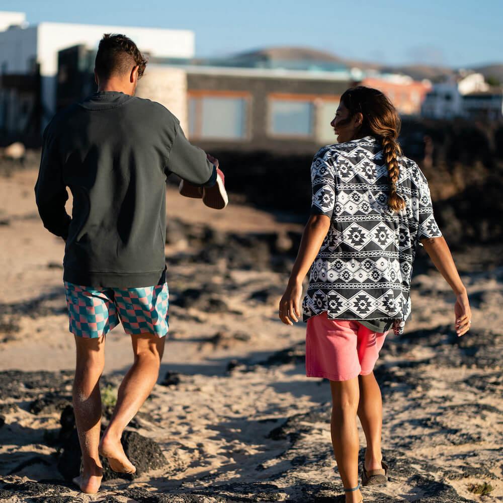 Seay / Camicia Hawaiana Bianco Nera Stampa Nativa Qualità