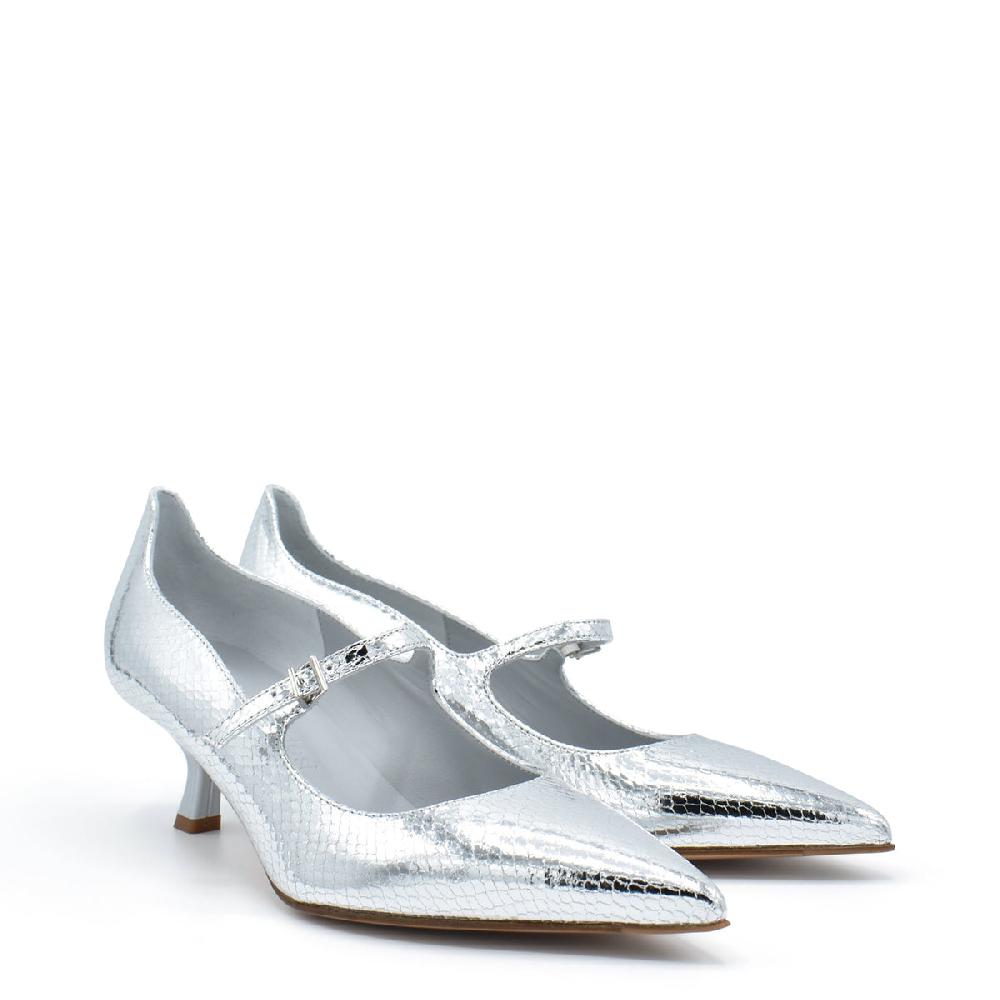Sergio Levantesi Carlott4 Silver - Décolleté mary jane in pelle effetto rettile Soddisfazione Garantita