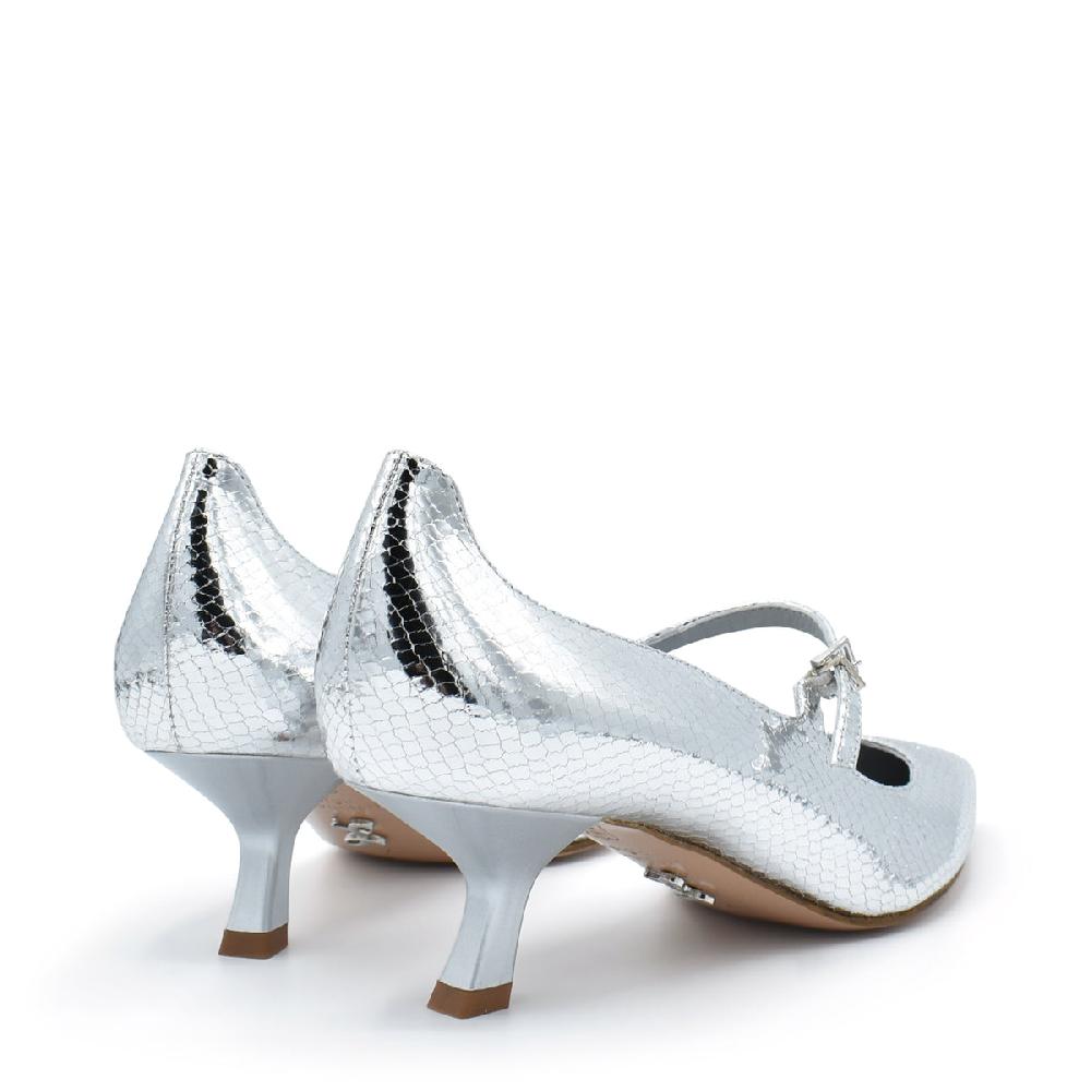 Sergio Levantesi Carlott4 Silver - Décolleté mary jane in pelle effetto rettile Soddisfazione Garantita