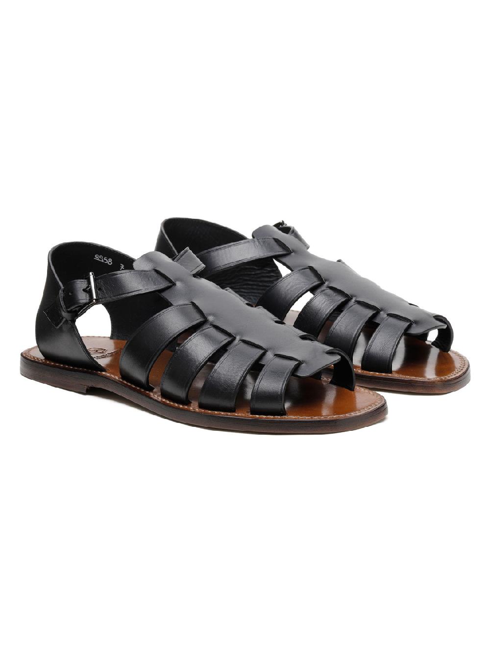 Silvano Sassetti Sandali Gladiator in pelle nera Sottocosto