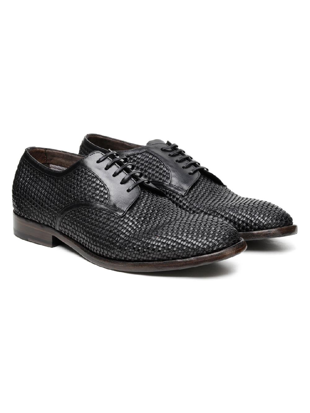 Silvano Sassetti Scarpe Derby in pelle nera intrecciata Convenienza