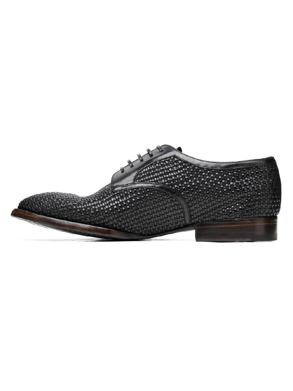 Silvano Sassetti Scarpe Derby in pelle nera intrecciata Convenienza
