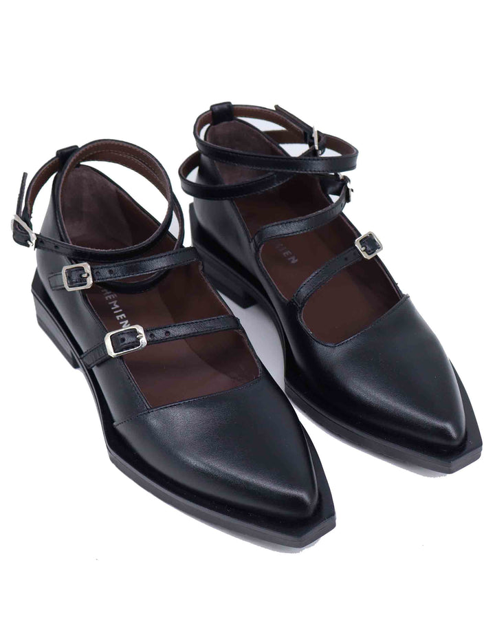 Spatarella Ballerine donna in pelle nera con lacci alla caviglia Sottocosto