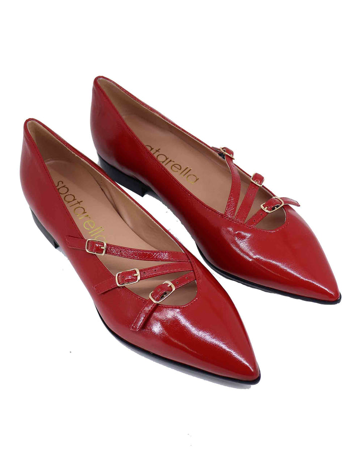 Spatarella Ballerine donna in pelle rossa con doppio cinturino Convenienza