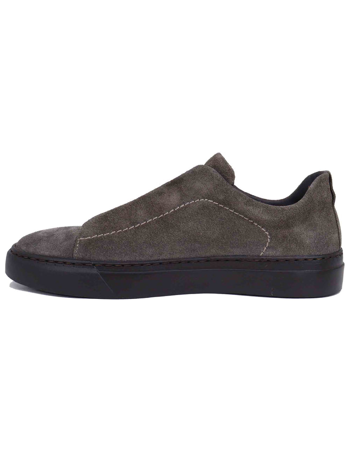 Spatarella Sneakers uomo in camoscio grigio con elastici Presa