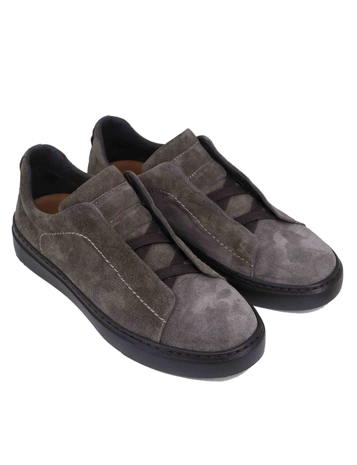 Spatarella Sneakers uomo in camoscio grigio con elastici Presa