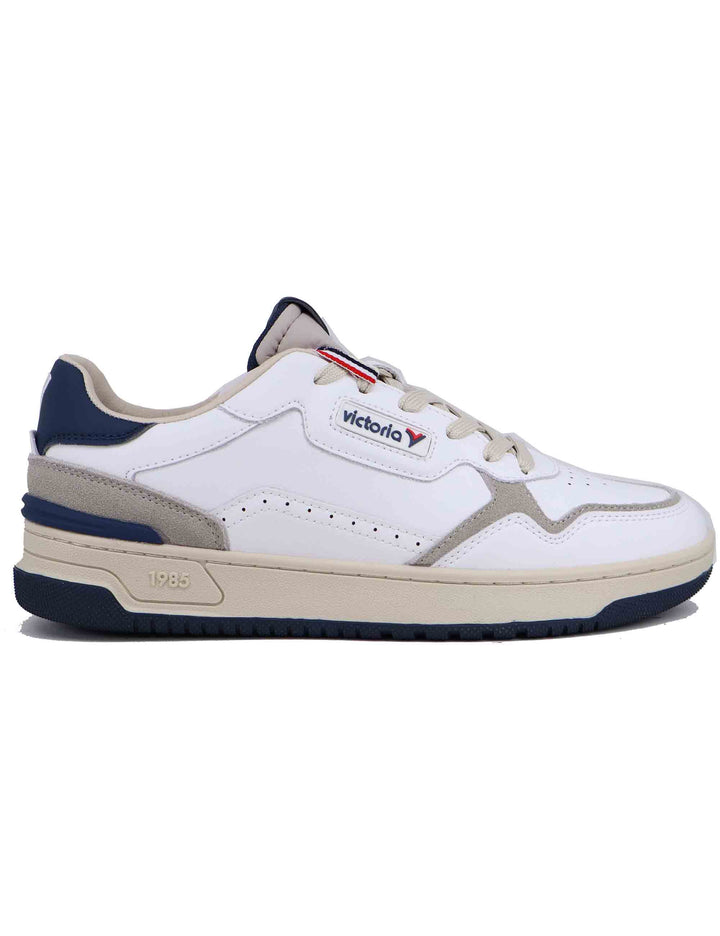 Spatarella Sneakers uomo in pelle bianca con riporti blu Sconto